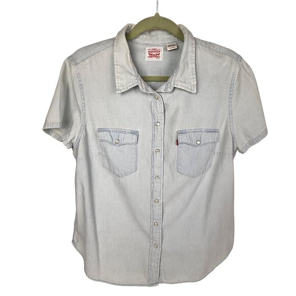 Levi's Women's Vintage Denim Short-Sleeve Western Pearl Snap-Front Shirt XL - Picture 1 of 4